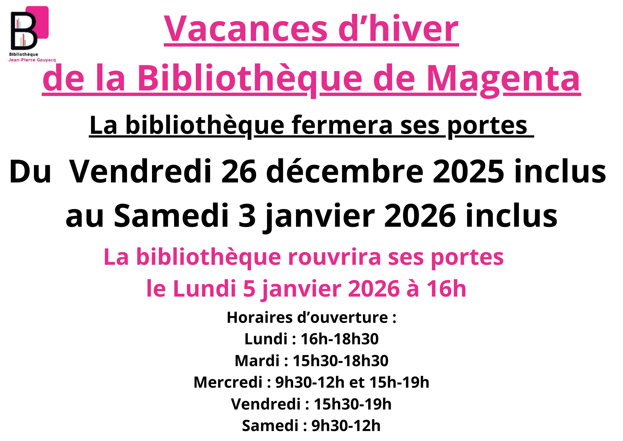Fermeture exceptionnelle noel 2025