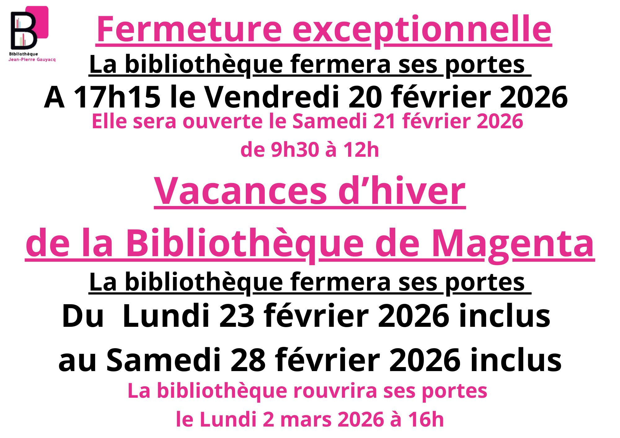 Fermeture exceptionnelle vances fevrier 2026